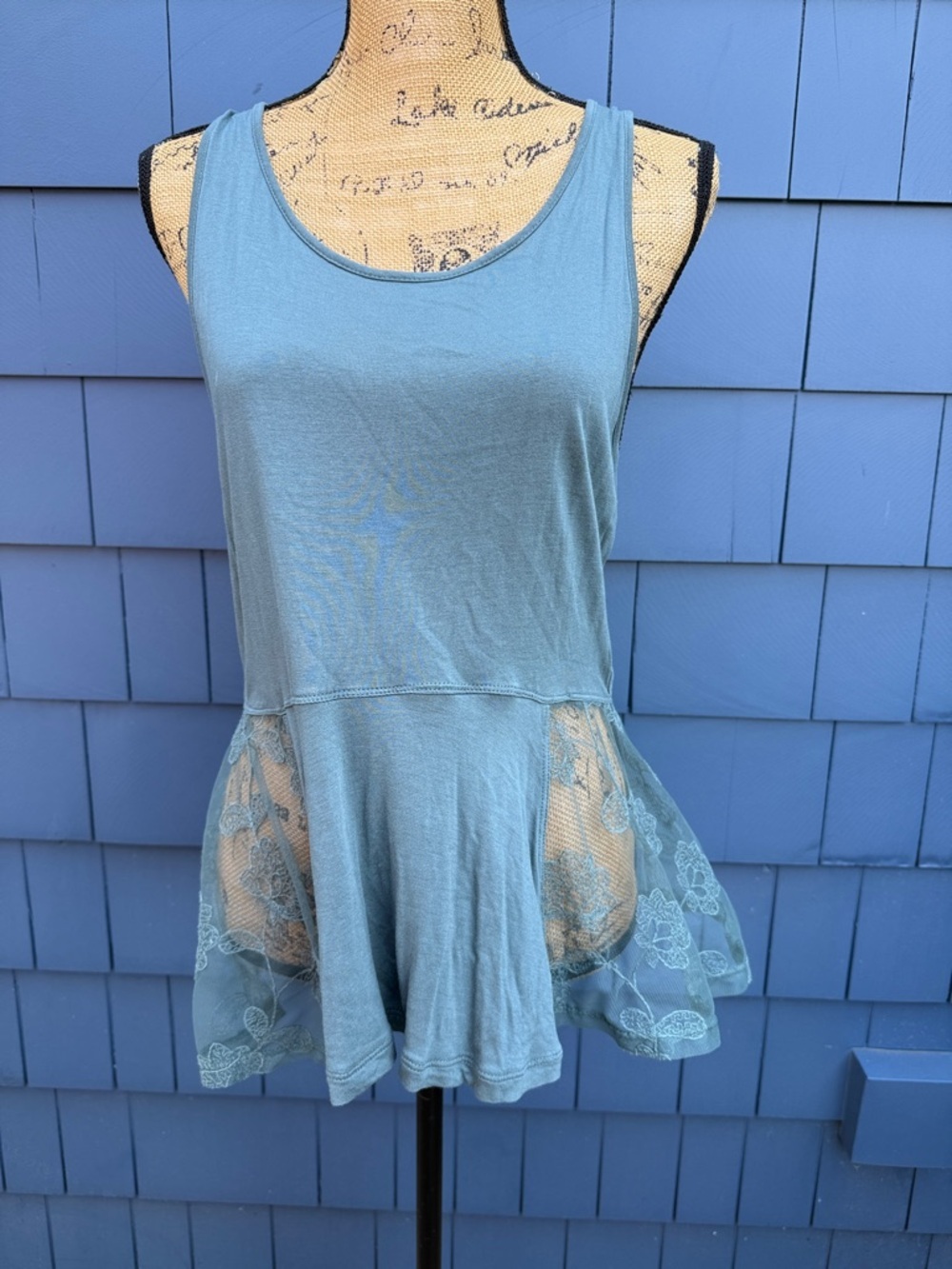 Frenchi L Light Blue Lace-Accent Tank Top - Women sage peplum